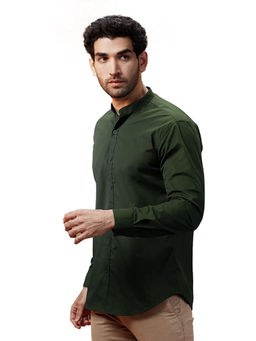 The Souled Store - Solids Olive Green Mandarin Shirts For Men