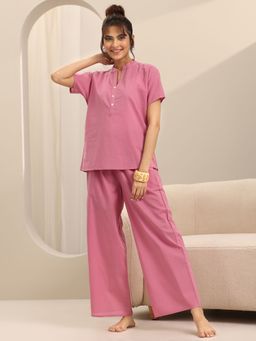 Libas - Pink Solid Straight Top With Pyjama (Set of 2)