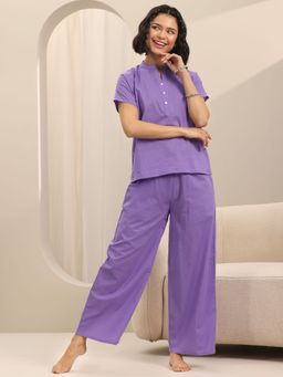 Libas - Purple Solid Straight Top With Pyjama (Set of 2)