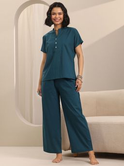 Libas - Teal Solid Straight Top With Pyjama (Set of 2)