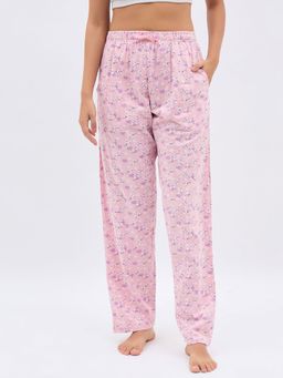 Clovia - Pink Cotton Printed Pyjama With Pocket