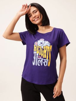 Clovia - Purple Cotton Printed T-shirt