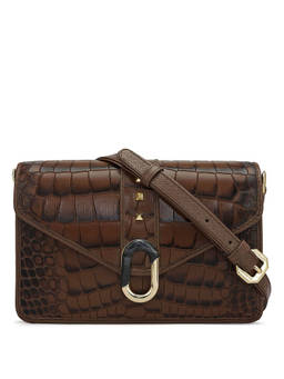 Da Milano - Women Textured Genuine Leather Brown Sling Bag