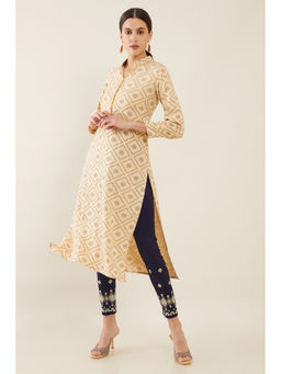 Soch - Navy Blue Viscose Solid Machine Embroidery Pant