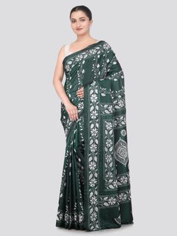 PinkLoom - Green Handloom Silk Embroidered Saree with Unstitched Blouse