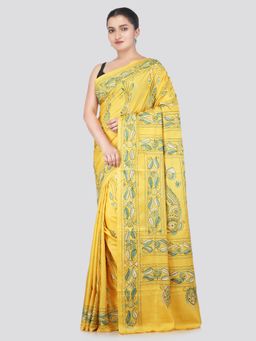 PinkLoom - Yellow Handloom Silk Embroidered Saree with Unstitched Blouse
