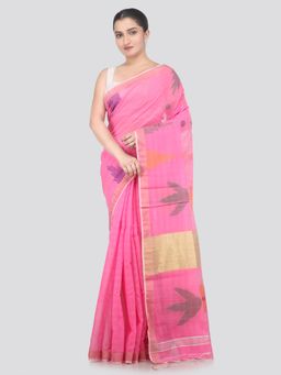 PinkLoom - Pink Handloom Cotton Blend Saree with Unstitched