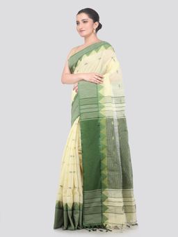 PinkLoom - Off White Handloom Cotton Blend Saree with Unstitched Blouse
