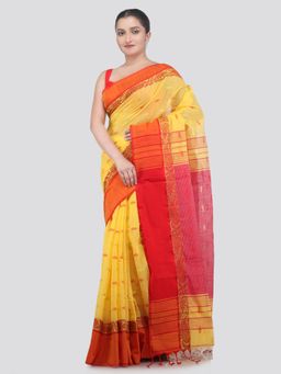 PinkLoom - Yellow Handloom Cotton Blend Saree with Unstitched Blouse