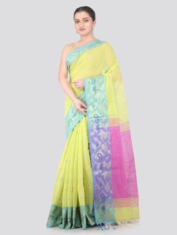 PinkLoom - Yellow Handloom Cotton Blend Saree with Unstitched Blouse
