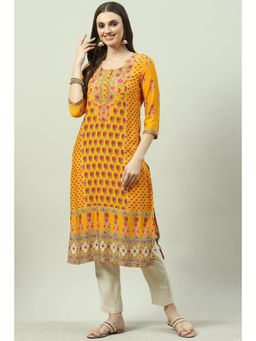 Biba - Women Mustard Floral Printed Kurta