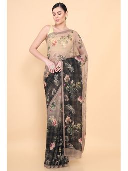 Soch - Women Beige Chiffon Floral Saree with Unstitched Blouse