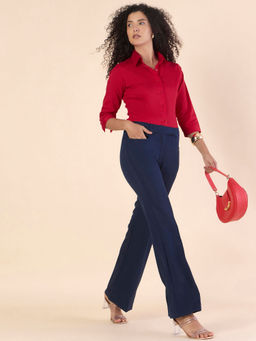 Powersutra - Women Red Cotton Solid/Plain Shirt