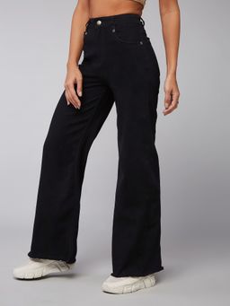 DOLCE CRUDO - Womens Black High Rise Wide Leg Denim Jeans