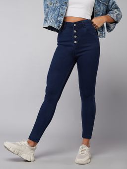 DOLCE CRUDO - Womens Navy Blue Skinny Fit High Rise Denim Jeans