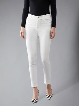 DOLCE CRUDO - Women's White Skinny Fit High Rise Raw Edge Detailing Denim Jeans