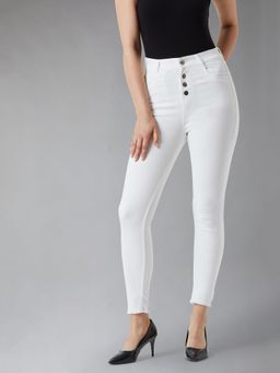 DOLCE CRUDO - Women's White Skinny Fit High Rise Edge Detailing Denim Jeans