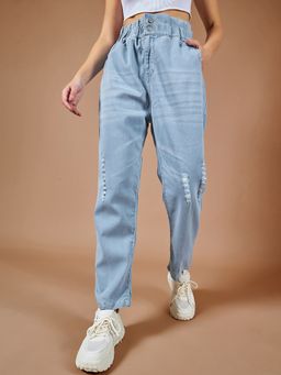 DOLCE CRUDO - Women's Light Blue Mom's Jean High Rise Denim Jeans