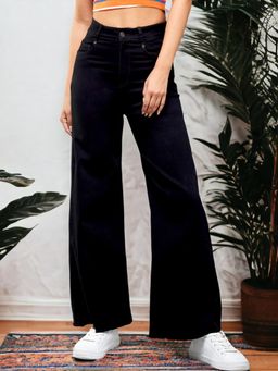 DOLCE CRUDO - Womens Black High Rise Wide Leg Denim Jeans
