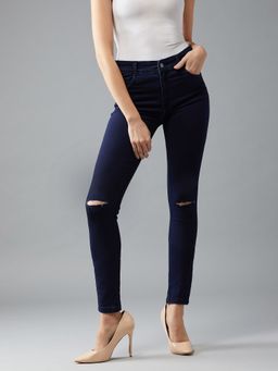 DOLCE CRUDO - Women's Navy Blue Skinny Fit High Rise Clean Look Denim Jeans