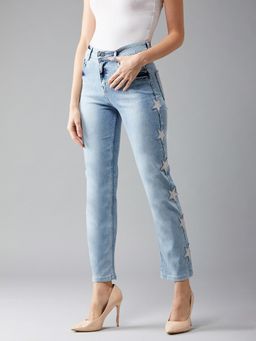 DOLCE CRUDO - Women's Light Blue Slim Fit High Rise Regular Length Denim Jeans