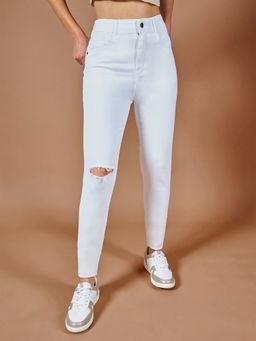 DOLCE CRUDO - Women's White Skinny High Rise Length Denim Jeans