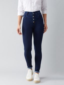 DOLCE CRUDO - Womens Navy Blue Skinny Fit High Rise Denim Jeans