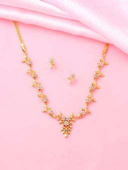 Estele - Gold Plated CZ Beautiful Flower Designer Necklace Set for Women