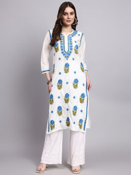 The Chikan Label - Blue Aashvi Chanderi Chikankari Long Kurta