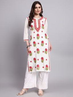 The Chikan Label - Red Aashvi Chanderi Chikankari Long Kurta