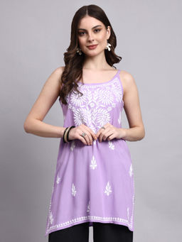 The Chikan Label - Lavender Arika Rayon Chikankari Short Kurti
