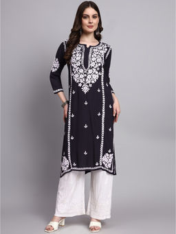 The Chikan Label - Black Misha Rayon Chikankari Straight Kurta