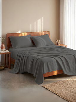LANE LINEN - 100% Organic Cotton Bedsheet with Pillow Cover - Dark Grey