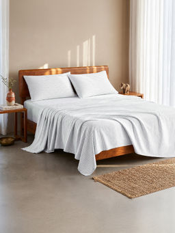 LANE LINEN - 100% Organic Cotton Bedsheet with Pillow Cover - Blue Stripes