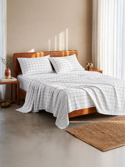 LANE LINEN - 100% Organic Cotton Bedsheet with Pillow Cover - White Checks