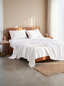 LANE LINEN - 100% Organic Cotton Fitted Bedsheet with Pillow Covers - White