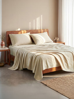 LANE LINEN - 100% Organic Cotton Fitted Bedsheet with Pillow Covers - Ivory