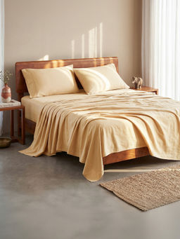 LANE LINEN - 100% Organic Cotton Fitted Bedsheet with Pillow Covers - Cream
