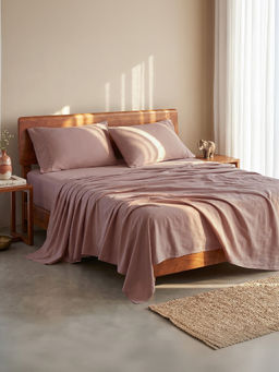 LANE LINEN - 100% Organic Cotton Fitted Bedsheet with Pillow Covers - Purple