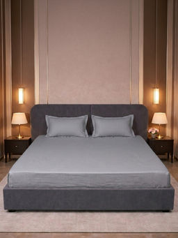LANE LINEN - Grey Micro Check 400TC Bedsheet with 2 Pillow Covers (King)