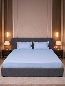 LANE LINEN - Blue Micro Check 400TC Bedsheet with 2 Pillow Covers (King)