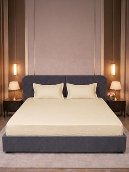 LANE LINEN - Beige Micro Check 400TC Bedsheet with 2 Pillow Covers (King)