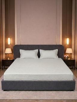 LANE LINEN - Grey Micro Check 400TC Bedsheet with 2 Pillow Covers (King)