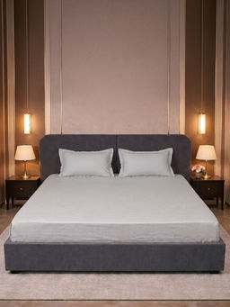 LANE LINEN - Grey Micro Check 400TC Bedsheet with 2 Pillow Covers (King)