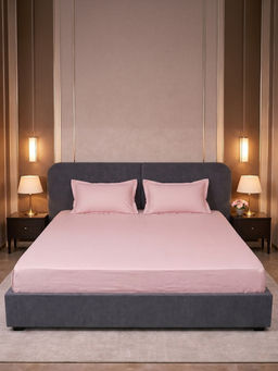 LANE LINEN - Pink Micro Check 400TC Bedsheet with 2 Pillow Covers (King)