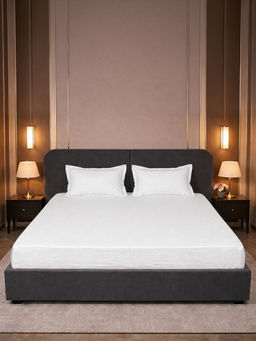 LANE LINEN - White Micro Check 400TC Bedsheet with 2 Pillow Covers (King)