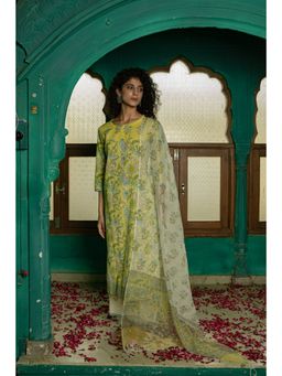 Shilpi Handicrafts - Ava Lemon Yellow Cotton Slub Suit with Pant and Dupatta (Set of 3)