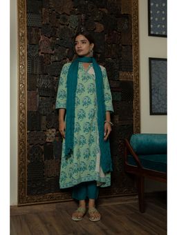 Shilpi Handicrafts - Amaira Sea Green Cotton Slub Kurta with Pant and Dupatta (Set of 3)