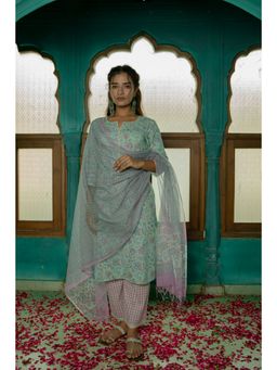 Shilpi Handicrafts - Ava Sea Green Cambric Cotton Kurta with Pant and Dupatta (Set of 3)