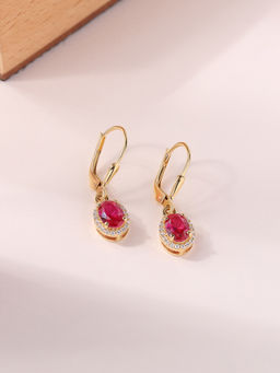 Ornate Jewels - 925 Silver Red Ruby 18K Gold Plated Dangle Earring for Women and Girls